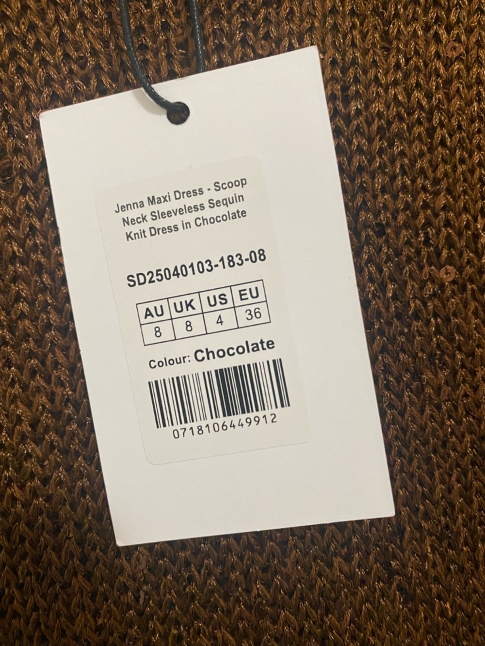 Showpo Jenna Maxi Dress Scoop Neck Sleeveless Sequin Knit Dress In Chocolate - Picture 10 of 12
